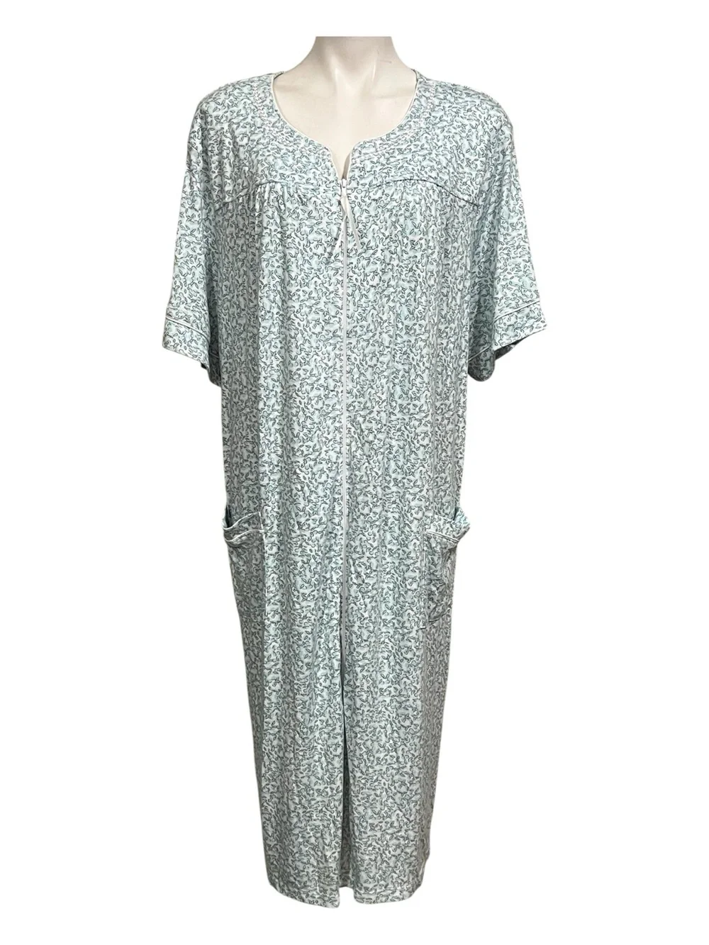 Secret Treasures zip robe house dress blue multi Floral full-Zip Plus Sz 4x/26w